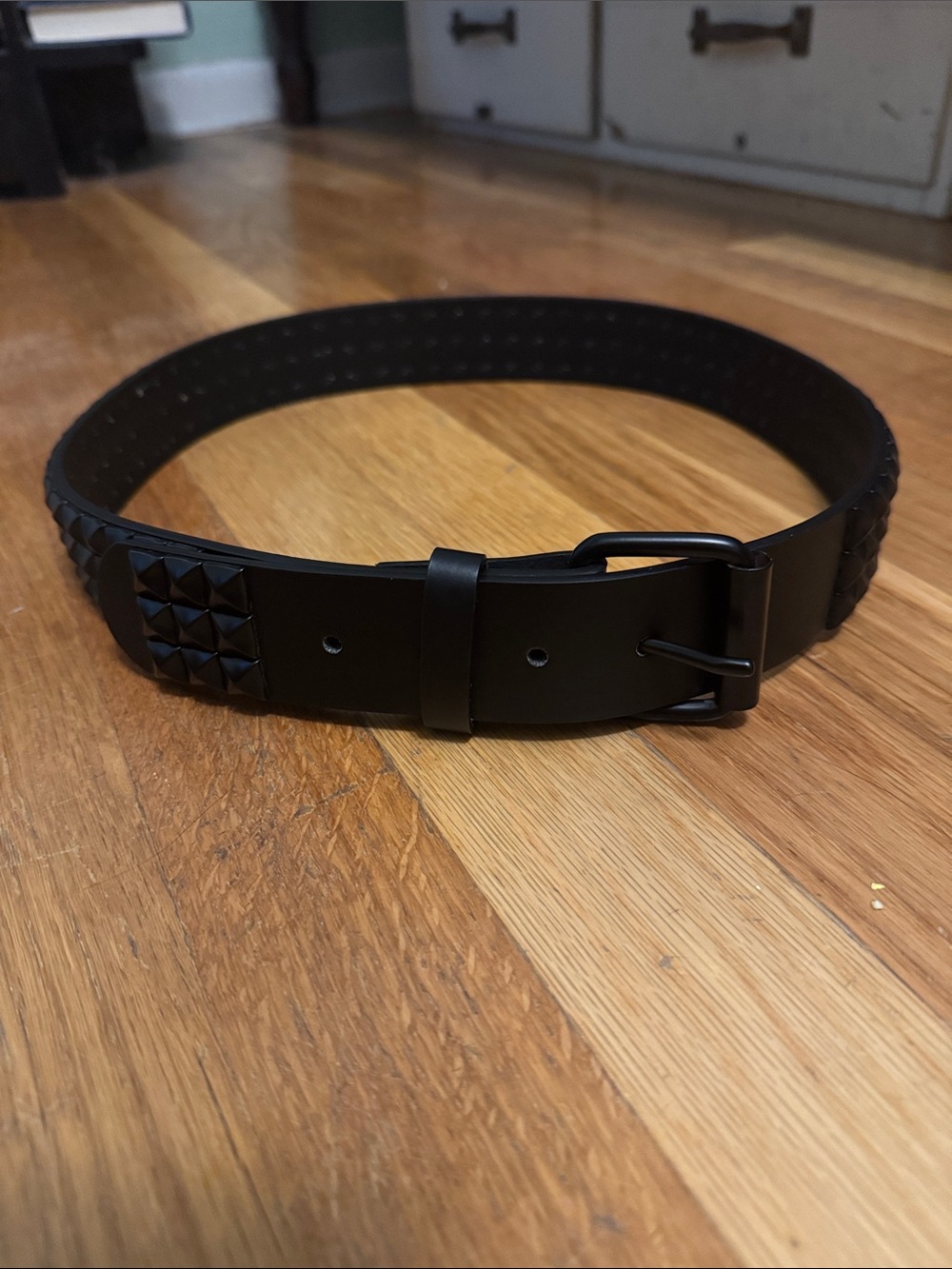 Men's Black Pyramid Stud Belt - Sleek Matte Finish